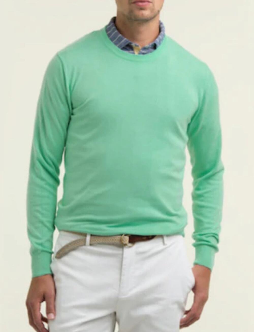 B.Draddy Men's Crew Neck Sweater Cotton Performance Golf Made in Italy Green L